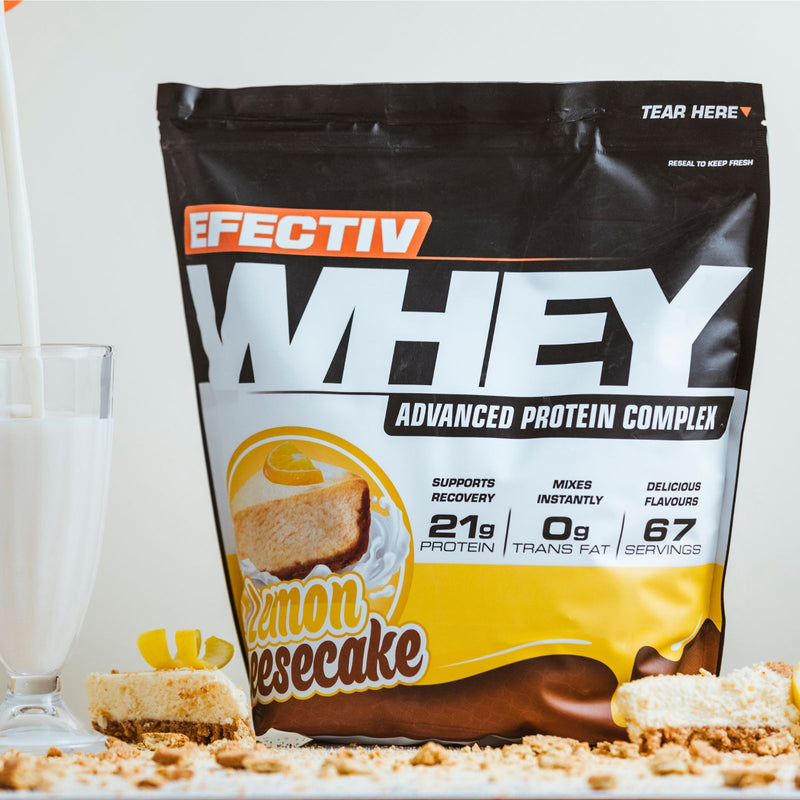 Lemon cheesecake flavored highly bioavailable whey protein powder by Efectiv Nutrition Whey for lean muscle
