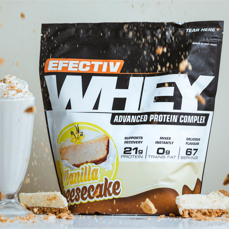 A bag of Effectiv Nutrition Whey with vanilla cheesecake flavor for lean muscle