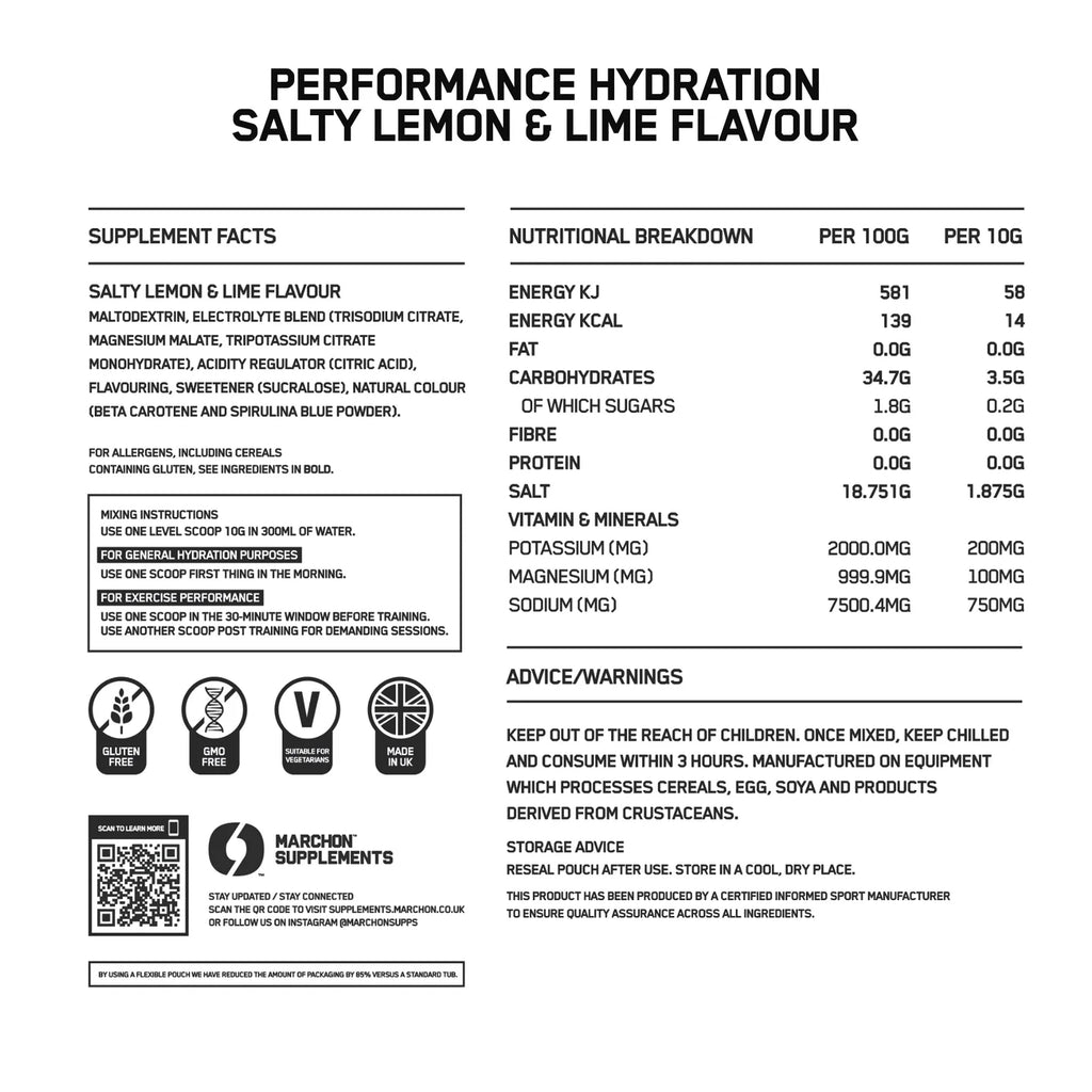 Marchon Supplements Performance Hydration Electrolyte Powder Sachets 24x10g - MyGymSupplements