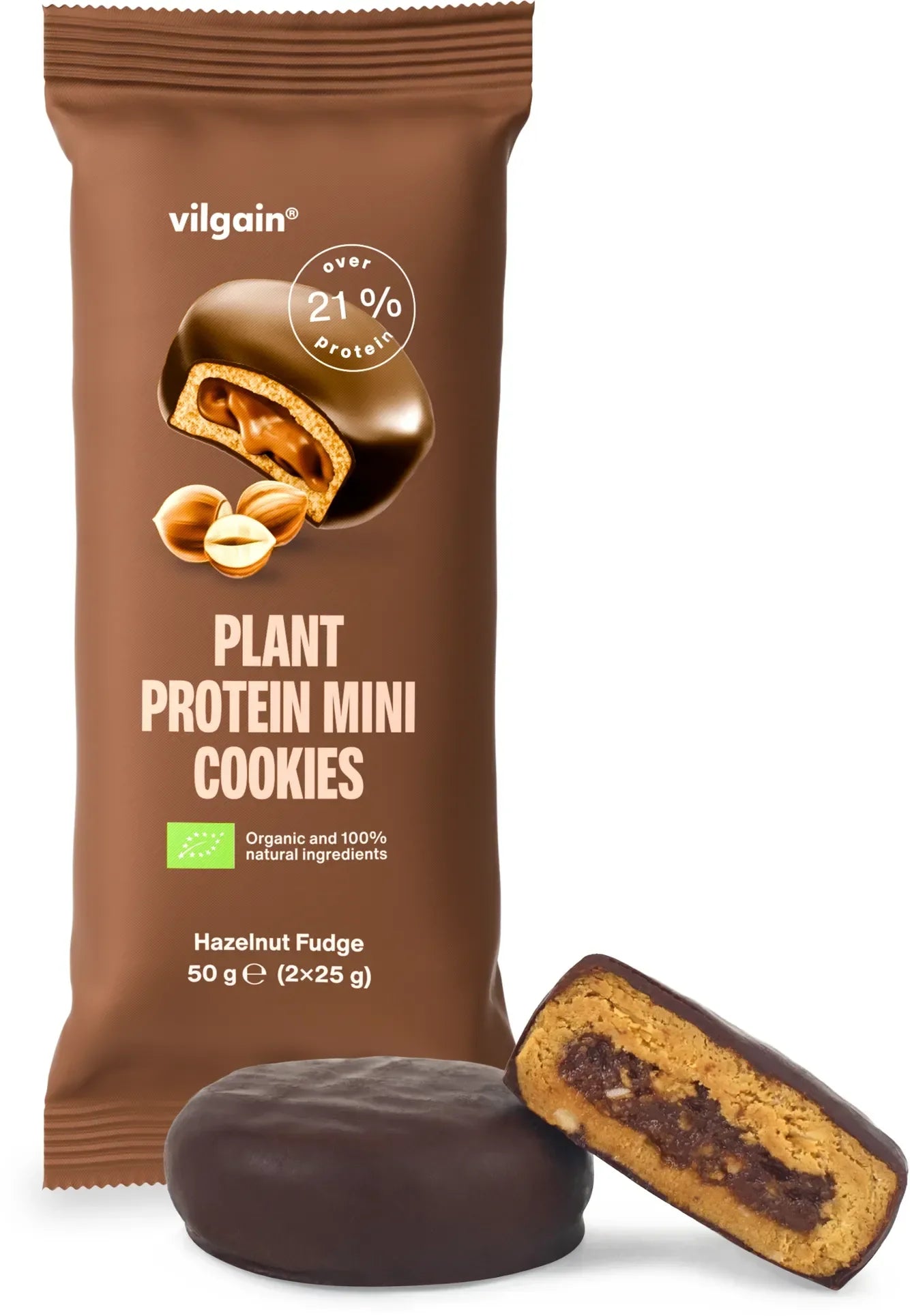 Vilgain Organic Plant Protein Mini Cookies 20x50g - 20x55g / Hazelnut Fudge - Plant Protein Cookies