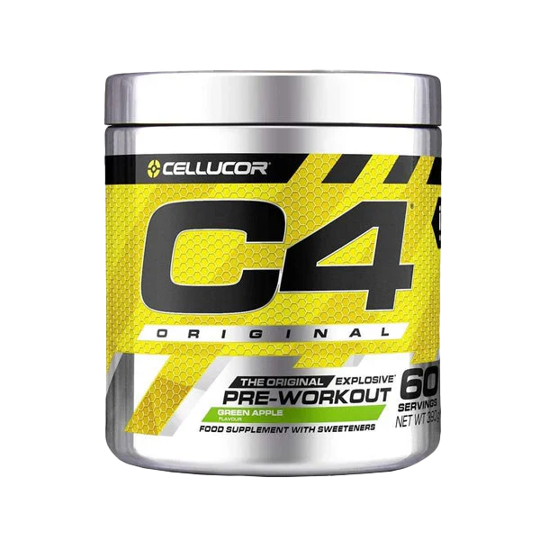 Yellow and silver Cellucor C4 Original pre-workout container with Carnosyn Beta Alanine for advanced energy