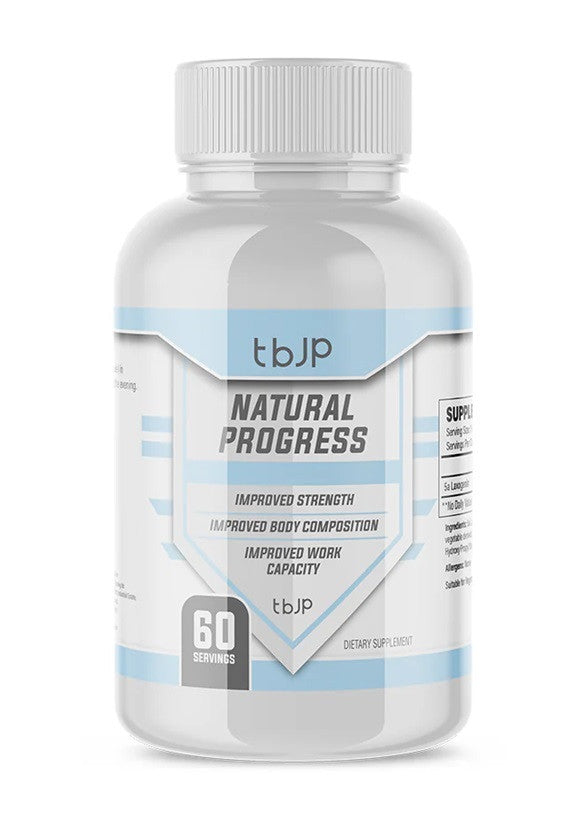 White Natural Progress bottle supports natural hormone and muscle growth with powerful laxogenin blend
