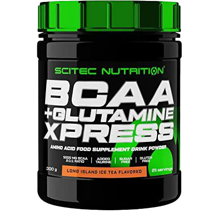Container of Scitec Nutrition BCAA + Glutamine Xpress amino acids supplement powder