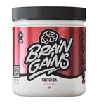 Brain Gains Switch On Berry Colada nootropic supplement tub for mental boost