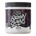 White Brain Gains Switch On container with Caribbean Cola flavor powder and brain icon