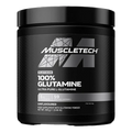 Black plastic tub of Muscletech Platinum 100% Glutamine powder for high-intensity exercise