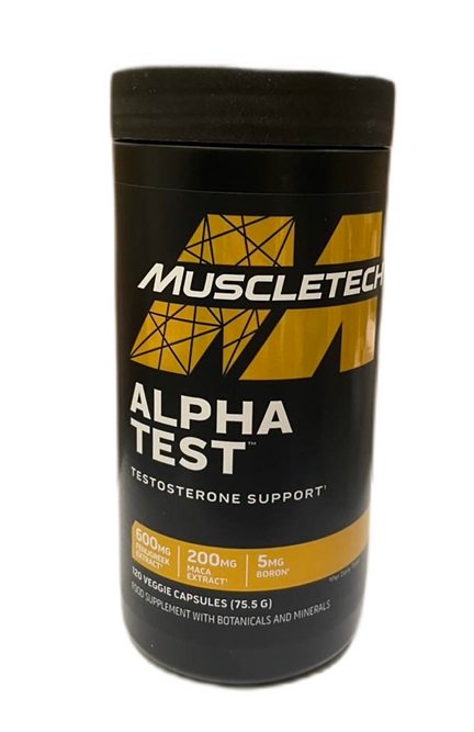 Black Muscletech Alpha Test bottle with zinc gluconate for boosting testosterone production