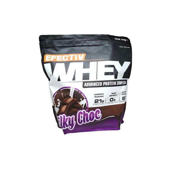 Stand-up pouch of Efectiv Nutrition Whey Protein Milk Chocolate with highly bioavailable whey