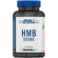 Black bottle of Applied Nutrition HMB 500MG with blue lid, plant-based veggie capsules