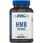 Black bottle of Applied Nutrition HMB 500MG with blue lid, plant-based veggie capsules