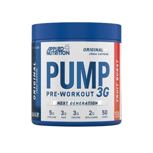 Blue and white Applied Nutrition Pump 3G pre-workout supplement tub product image