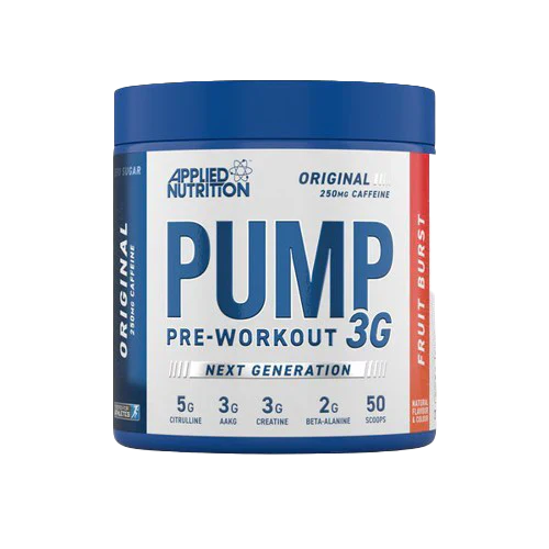 Blue and white Applied Nutrition Pump 3G container for nutrition pump supplement