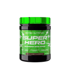 Scitec Nutrition Superhero pre-workout powder in green label cola-lime flavor jar