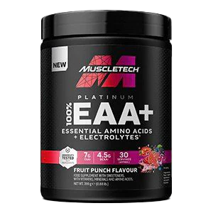 Black tub of Muscletech Platinum EAA support protein synthesis and replenish electrolytes