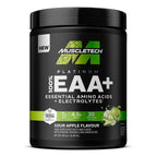 Black Muscletech Platinum EAA tub with Sour Apple flavor to support protein synthesis and replenish electrolytes