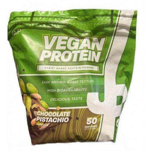 Green vegan protein powder bag with chocolate pistachio flavor from Trained By JP MPS Max, perfect for peri workout amino and whey protein needs