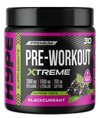 Blackcurrant HYPE Pre Workout Powder in dark container for relentless energy and thermogenic support