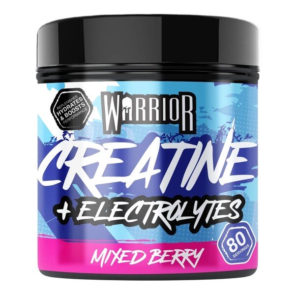 Warrior Creatine Plus Electrolytes Mixed Berry with 80 servings, carefully sourced ingredients