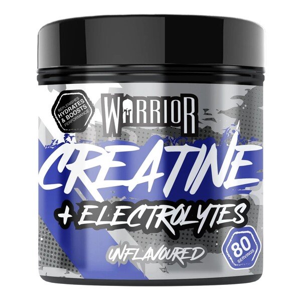 Warrior Creatine Plus Electrolytes tub with carefully sourced ingredients for hydration