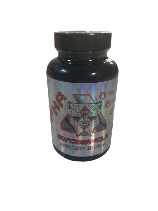Black Alpha Neon Glycoswole bottle with holographic label, supports healthy blood sugar