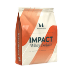 Myprotein Impact Whey Isolate protein powder in orange and white pouch, zero fat impact