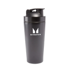 Black shaker bottle with MyProtein logo on a white background