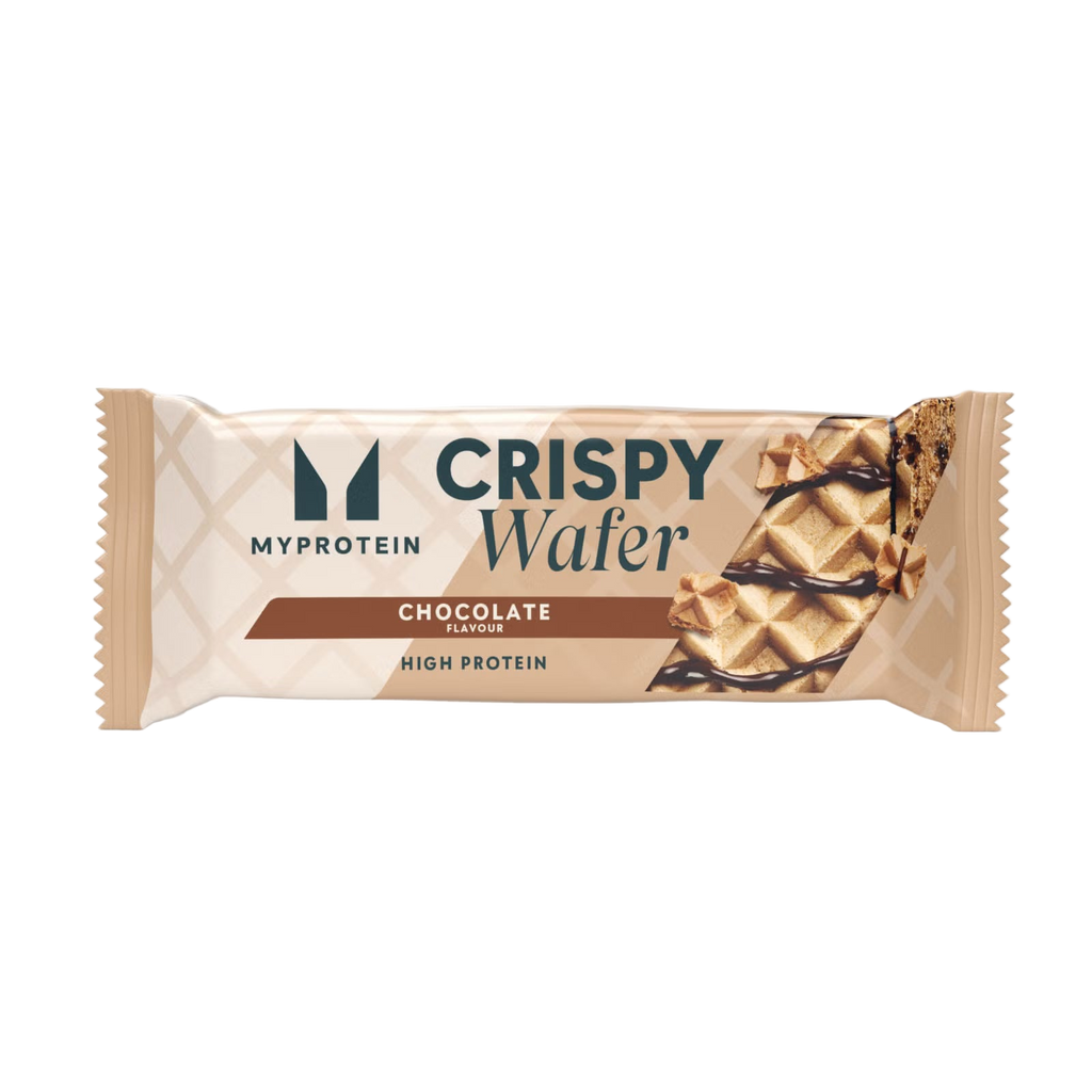MyProtein crispy wafer chocolate flavor packaging on a white background