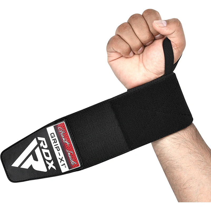 Black RDX Gym Wrist Wraps W3 with thumb loop for extra support and extended length