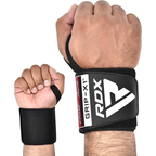 Black RDX Gym Wrist Wraps W3 with RDX GRIP-X1 logo, extended length for support