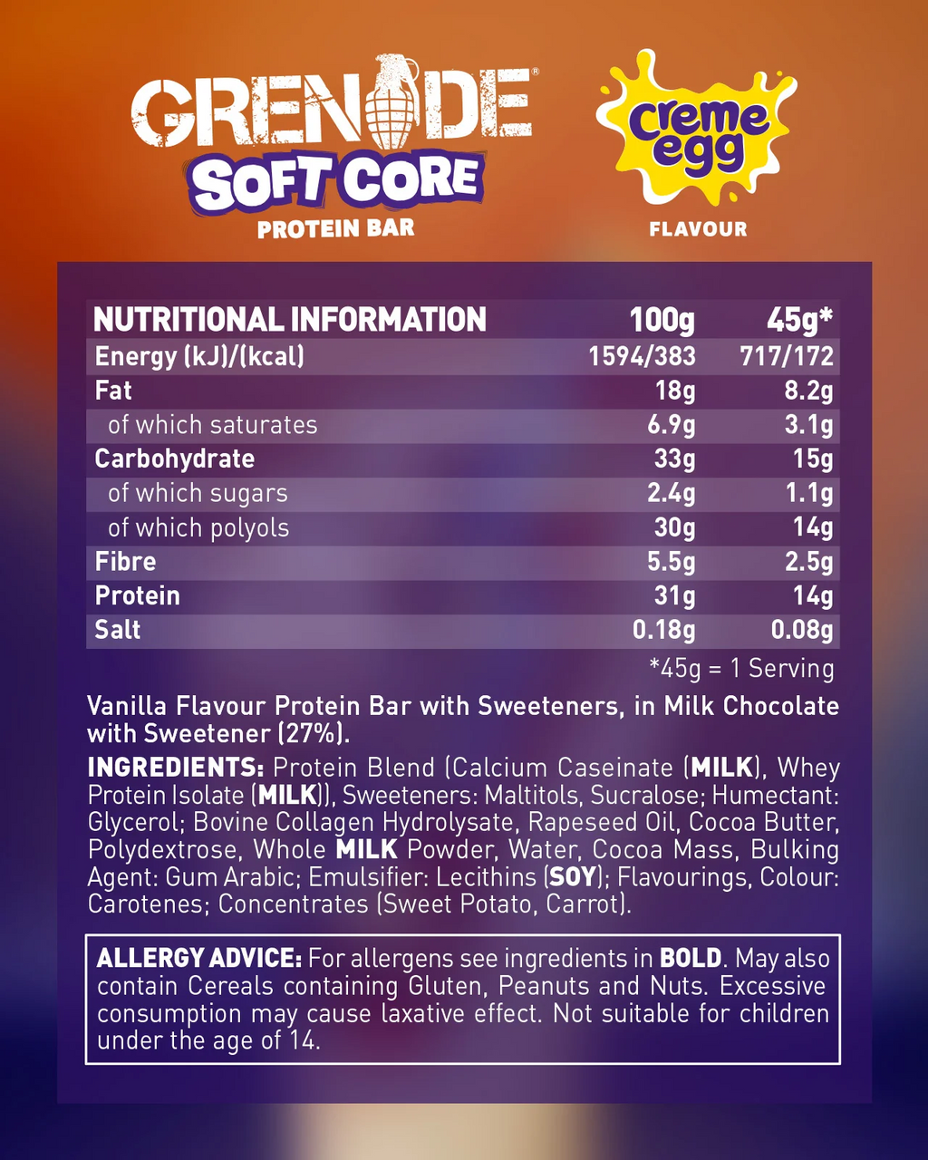 Grenade Soft Core Creme Egg Protein Bar 18x45g - MyGymSupplements
