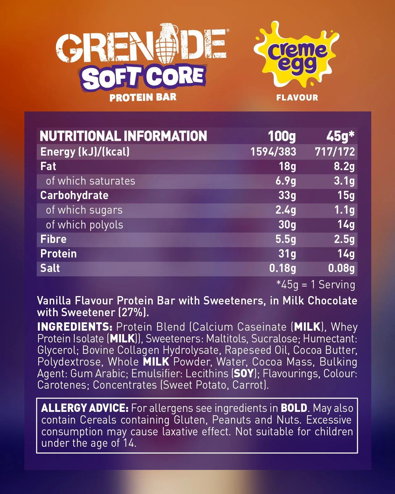 Grenade Soft Core Creme Egg Protein Bar 18x45g - MyGymSupplements