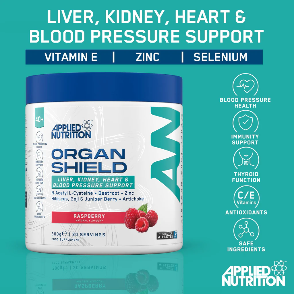 Raspberry-flavored Organ Shield supplement with dandelion root for kidney health support