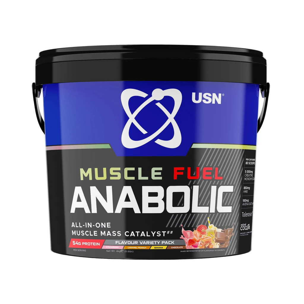 USN Muscle Fuel Anabolic Gainer Variety Pack 4kg / Peanut Caramel/Choc/Strawb/Banana All In One Gainer Powder