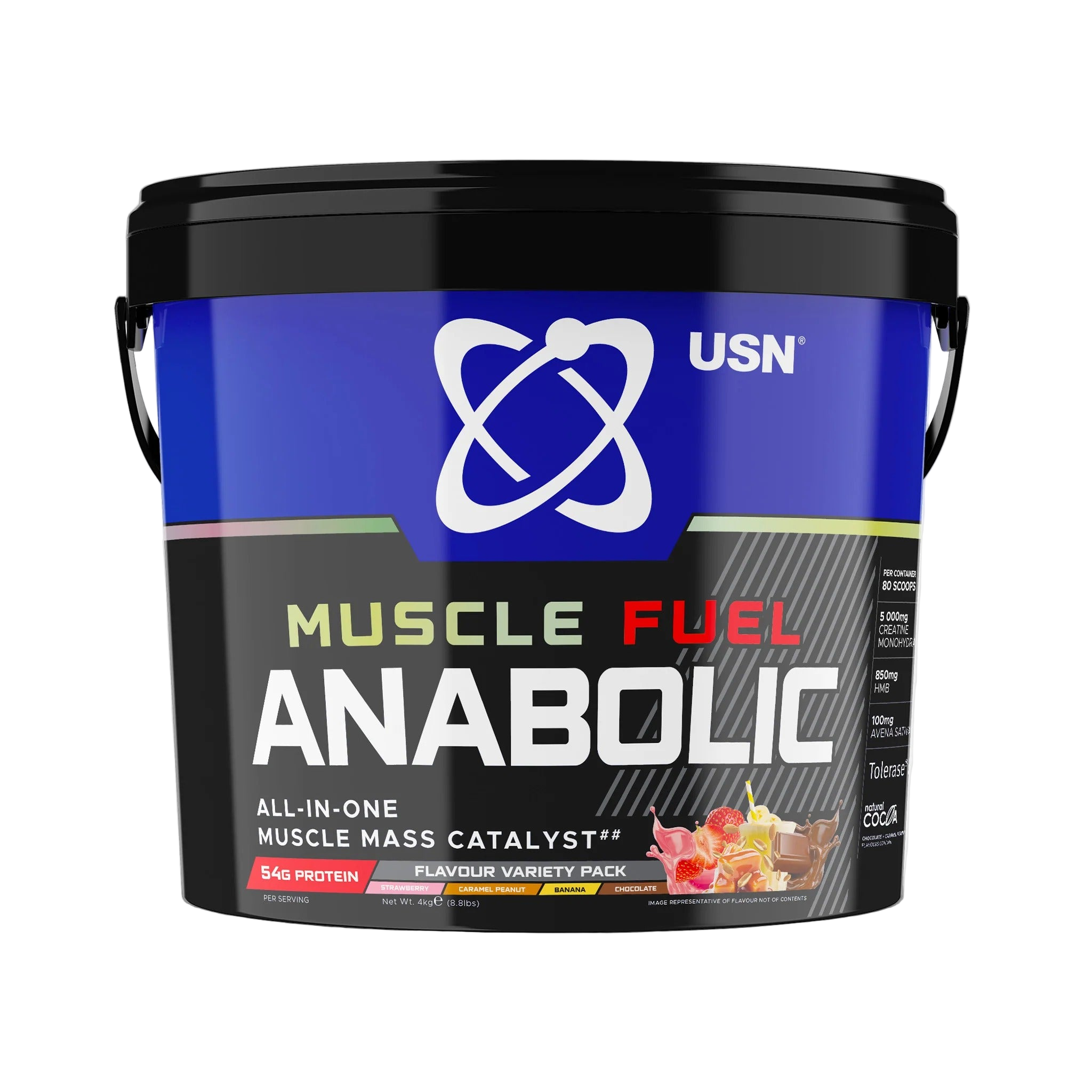 USN Muscle Fuel Anabolic Gainer Variety Pack 4kg / Peanut Caramel/Choc/Strawb/Banana All In One Gainer Powder