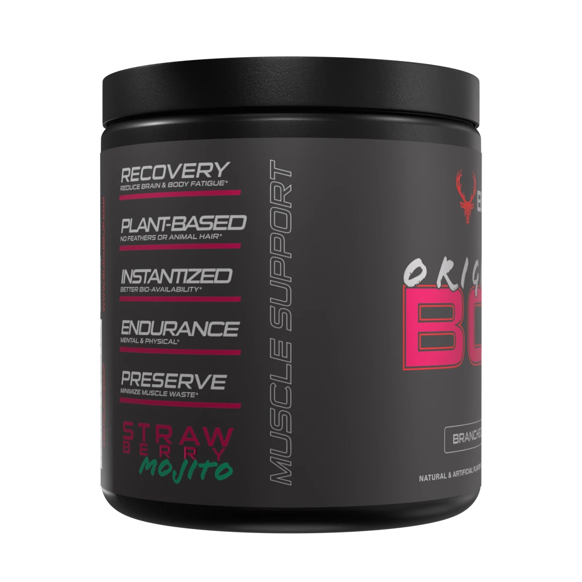 Black Bucked Up Original BCAA tub with Straw Mojito flavor for muscle growth and recovery