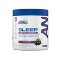 Black grape flavored applied nutrition sleep supplement in a white tub with blue lid