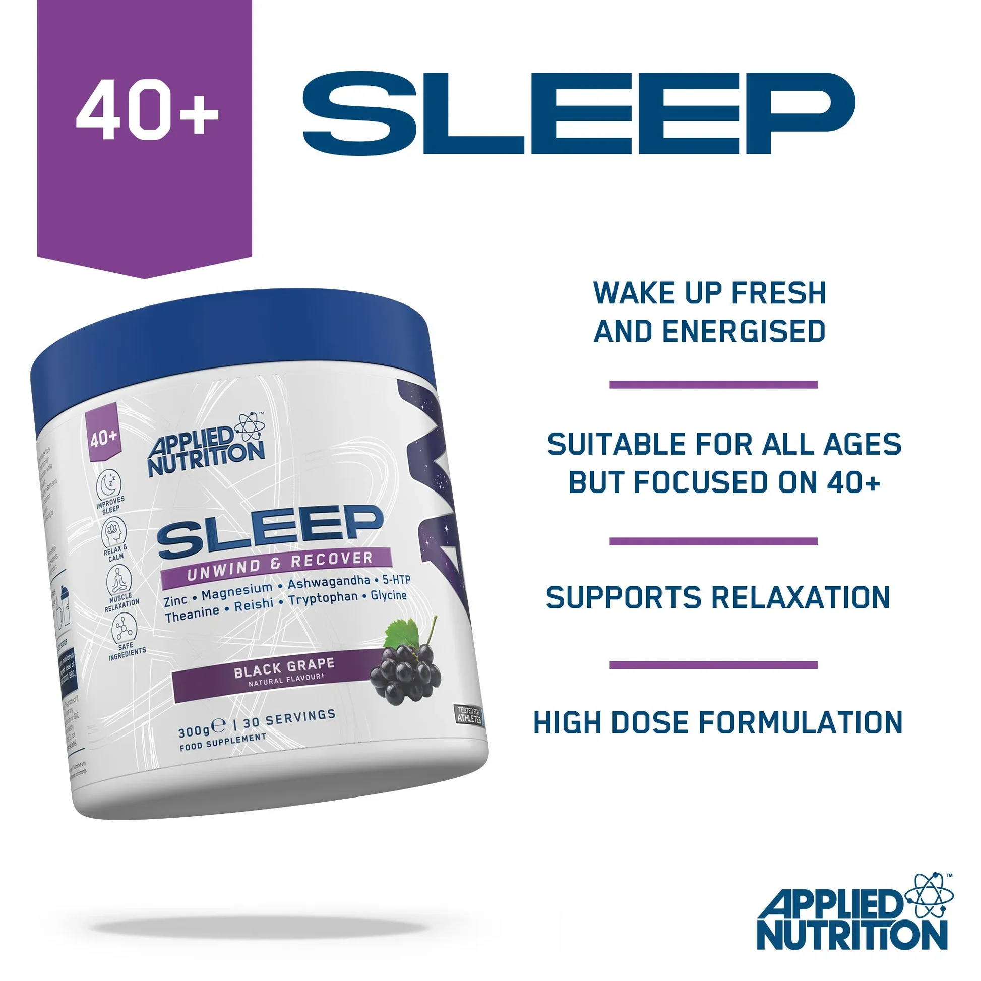 Applied Nutrition Sleep dietary supplement in black grape flavor for unwinding and recovery