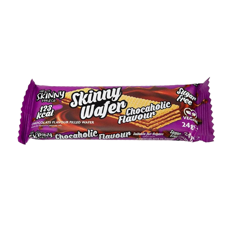Zero sugar wafers from The Skinny Food Co with chocolate filling, vegan and 24g size