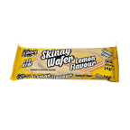 Yellow-packaged lemon-flavored zero sugar wafers from The Skinny Food Co, two unique tasty treats