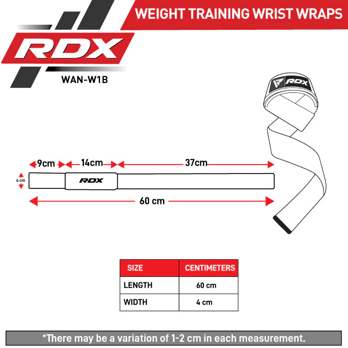 Diagram showing dimensions of RDX Training Weight Wrist Straps with wicking properties