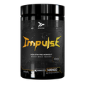 Black Endgame Impulse Pre-workout container with gold lettering for explosive energy and laser-sharp focus