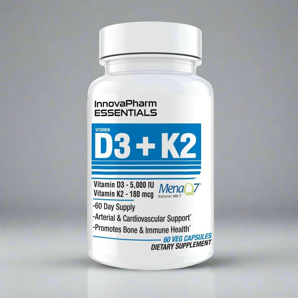 White Innovapharm D3+K2 bottle for maximum strength bone health and arterial support
