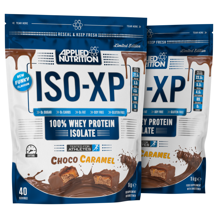 Two bags of Applied Nutrition Iso-XP whey protein isolate for easy mixing