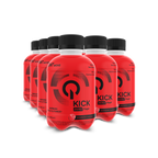 Six-pack of QNT Kick Drink zero sugar lemon lime raspberry-flavored sports drinks with guarana extract