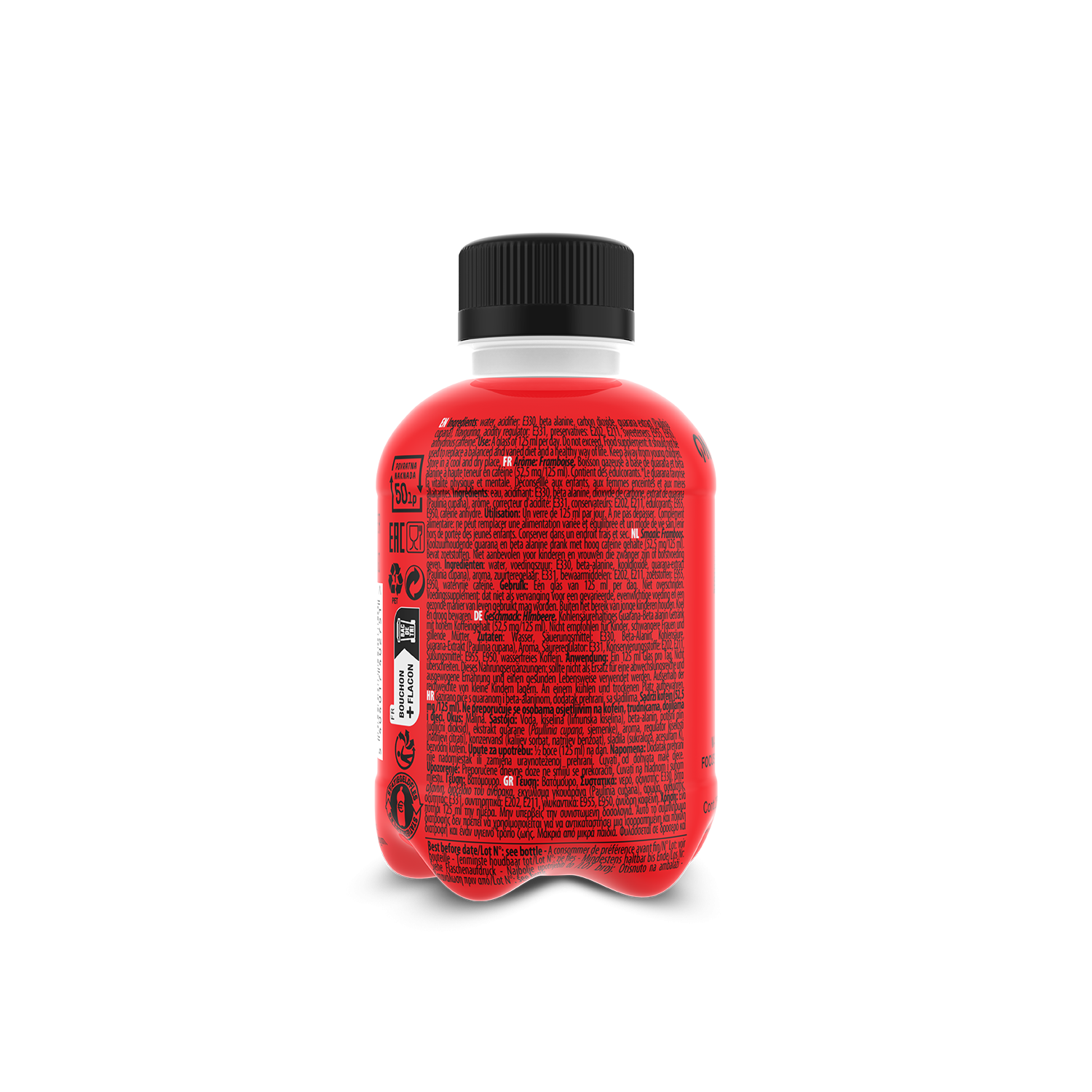 QNT Kick Energy drink with guarana extract zero sugar lemon lime in clear bottle