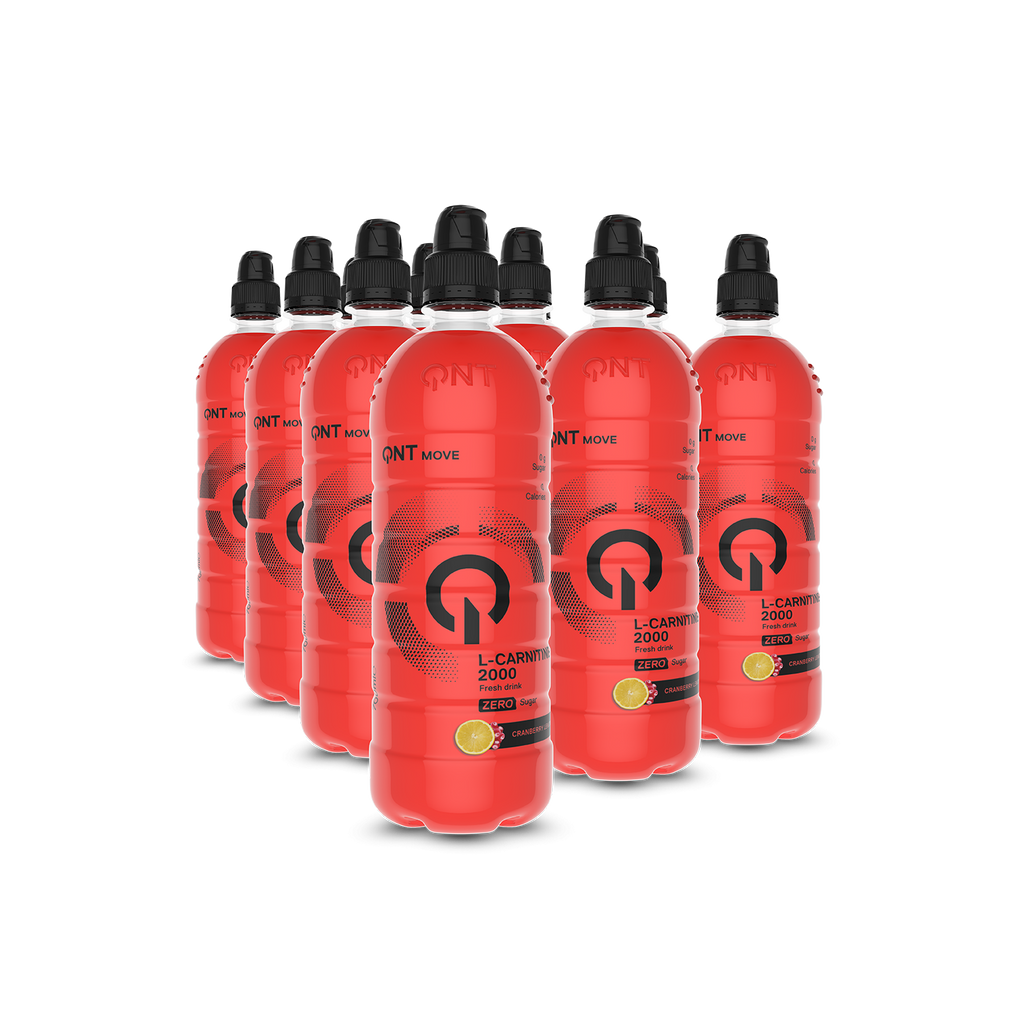 QNT L-Carnitine 2000mg pack of six red sports drinks with black caps