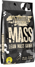 Black and white Warrior Lean Mass Gainer bag with Banana Creme flavor and high calories
