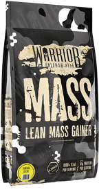 Black and white Warrior Lean Mass Gainer bag with Banana Creme flavor and high calories