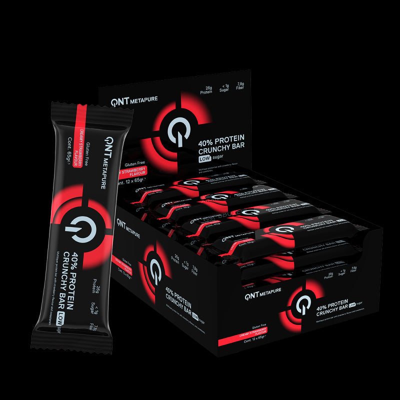 QNT 40% Protein Crunchy Bar - 12x65g / Strawberry - Protein Bars