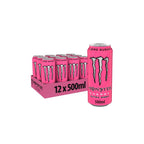 12-pack of Monster Energy Ultra Rosá zero sugar drinks with one can standing alone for a refreshing taste